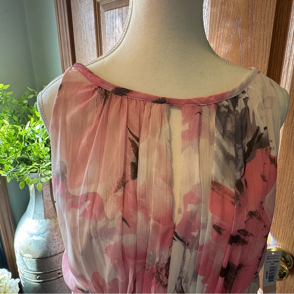 R & M Richard’s Watercolor Floral Sleeveless Maxi Dress Pink/gray EUC  Size 14W - Picture 2 of 12